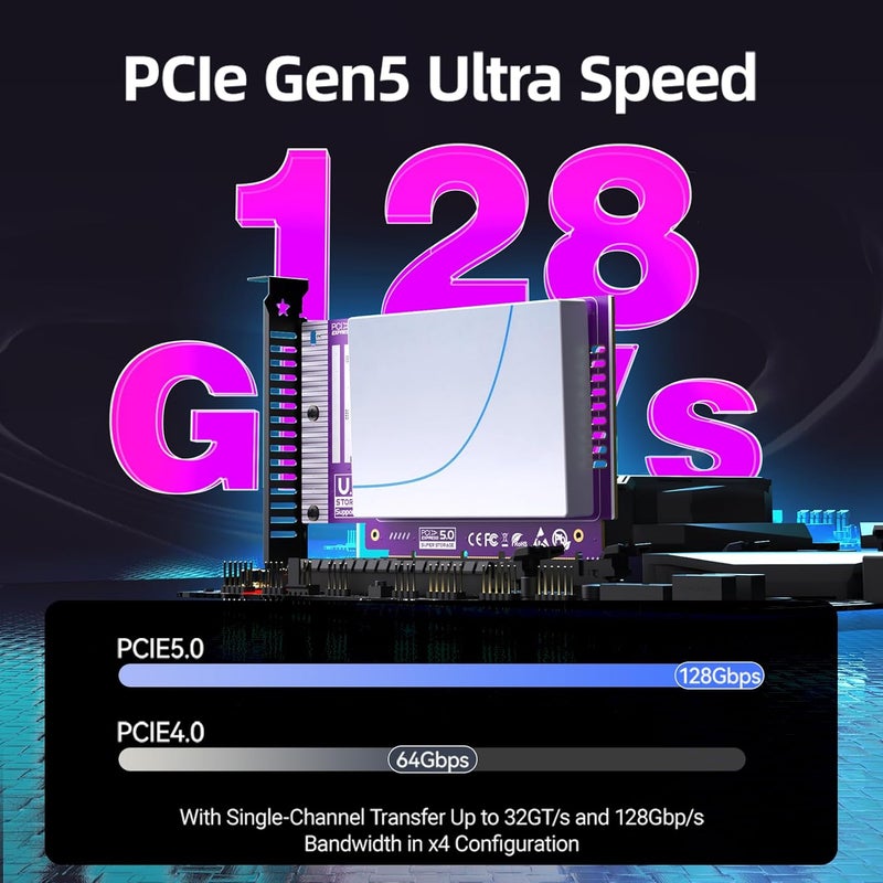 JEYI U.2 to PCIe 5.0 X4 Adapter, 128Gbps U.2 SFF-8639 to PCIe NVMe SSD Adapter Card for 2.5inch U.2 NVMe SSDs - Image 2